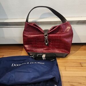 Dooney & Bourke Red Croc Embossed Leather Logo Lock Sac Hobo Shoulder Bag